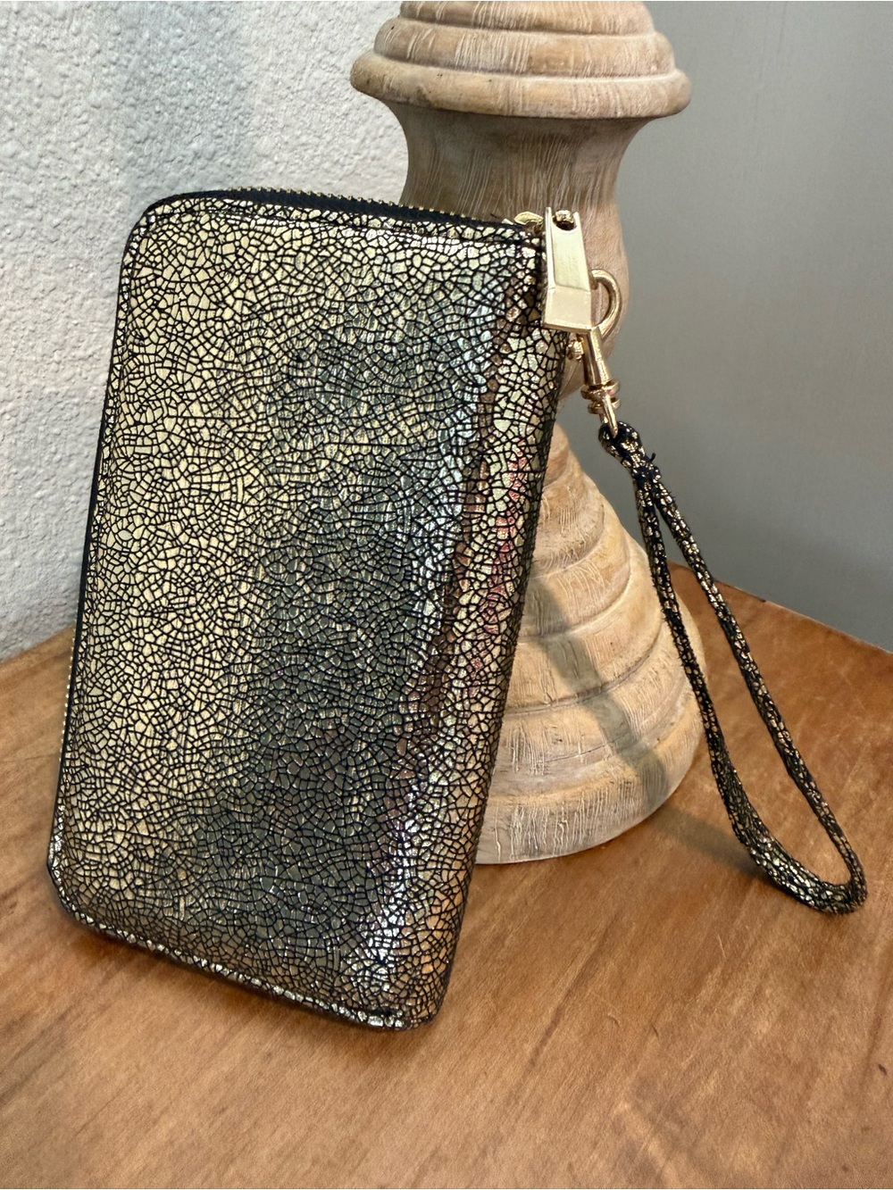 Target Metallic Gold Black Crackle Zip Around Wristlet Wallet NWOT